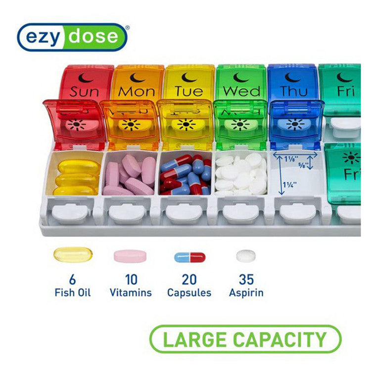Ezy Dose 7-Day AM/PM Pill Organizer, Large Push Button – Weekly Medication Planner